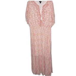 Torrid Tassel Detail Embroidered Maxi Dress Ivory/peach Womens 3X Rayon Beach